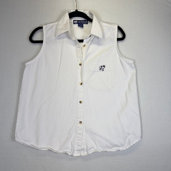 Big Dogs Tops - VTG Big Dogs Wmns S White Sleeveless Cotton Shirt Embroidered Logo Americana 90s